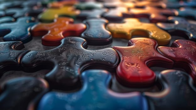 A close up of a puzzle piece with many colors on it