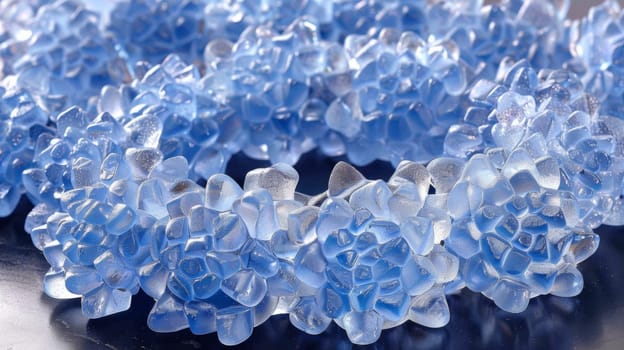 A bunch of blue flowers arranged in a circle on top of something