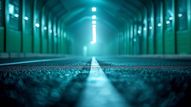 A long tunnel with a light in the middle of it