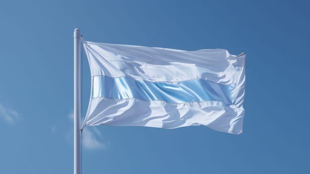 A white flag with blue stripes flying in the sky