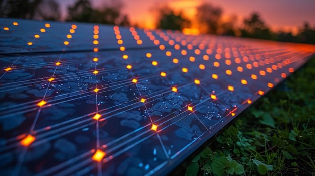 A close up of a solar panel with lights on it