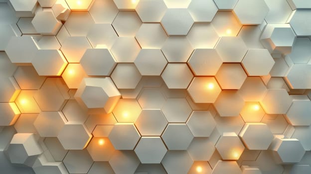 A white and yellow hexagonal pattern with lights on it