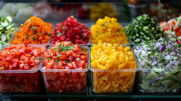 A display of a bunch of different types of vegetables in plastic containers