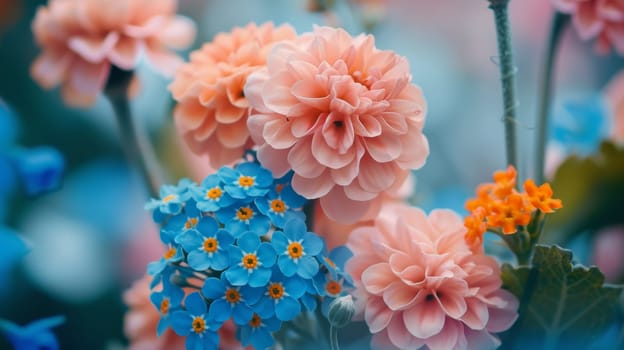 A close up of a bunch of different colored flowers