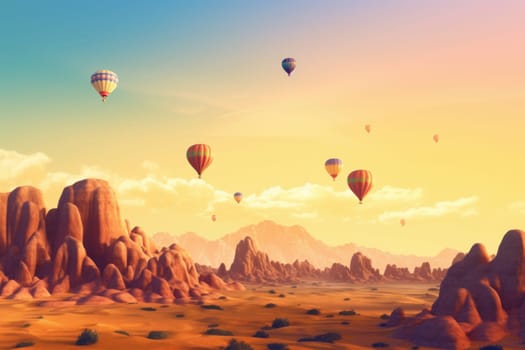 Desert balloon sunrise. Sand dune. Generate Ai