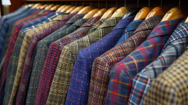 A row of suits hanging on a rack in front of each other