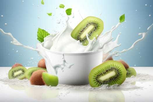 Milk kiwi yogurt. Fruit snack. Generate Ai