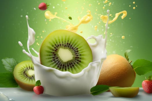 Kiwi yogurt splash. Cereal snack. Generate Ai