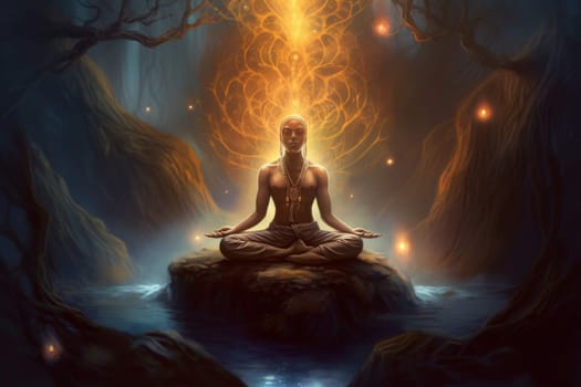 Forest meditation. Spiritual body peace. Generate Ai