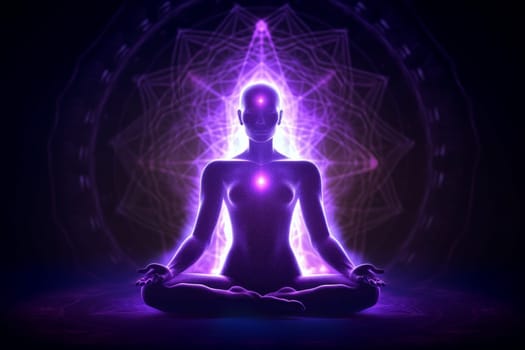 Meditation pose spiritual. Aura energy. Generate Ai