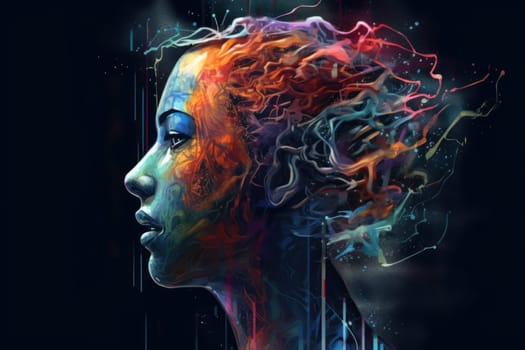 Colorful mental health. Woman mind. Fictional person. Generate Ai