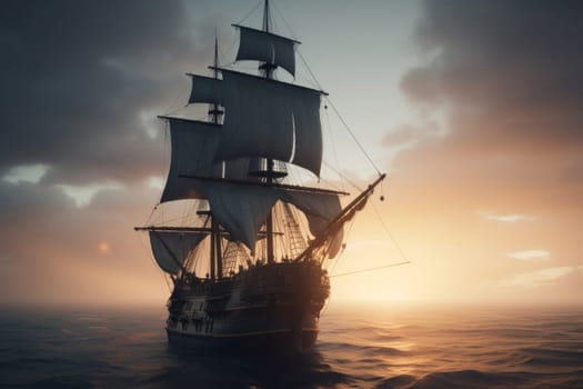 Sailung ocean ship. Pirate yacht. Generate Ai
