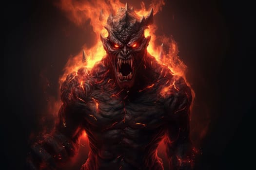 Dark fire monster. Evil satan art. Generate Ai