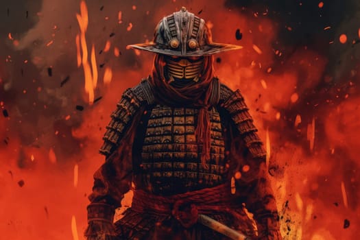 Samurai fire digitalart. Flame hot war. Generate Ai