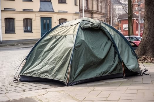 Street homeless tent. Human poverty. Generate Ai