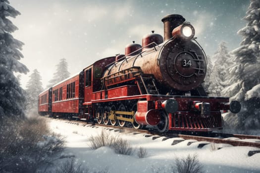 Train north winter. Nature travel europe. Generate Ai