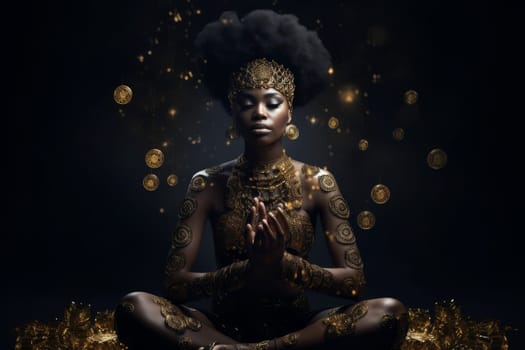 African american meditating. Relax calm. Fictional person. Generate Ai