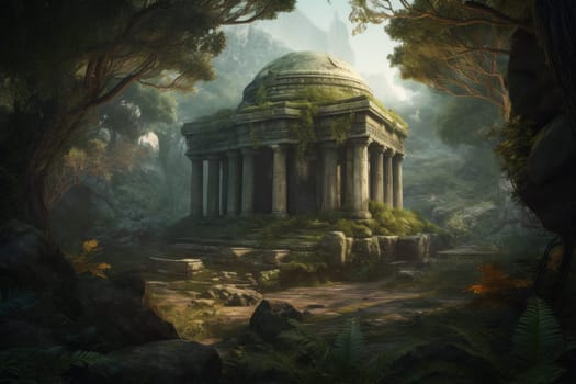 Ancient temple forest. Architecture famous. Generate Ai