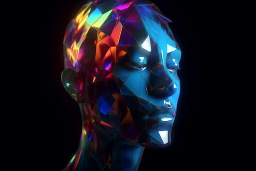 Abstract poly human face. Studio head. Fictional person. Generate Ai