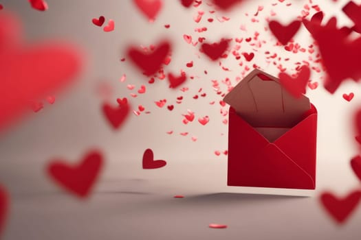 Envelope red heart air. Paper gift. Generate Ai