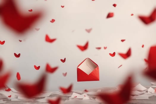 Envelope red heart air love. Valentine day. Generate Ai