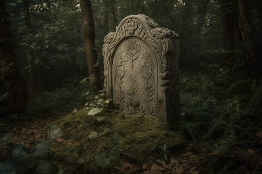 Gravestone forest tomb. Old grave. Generate Ai