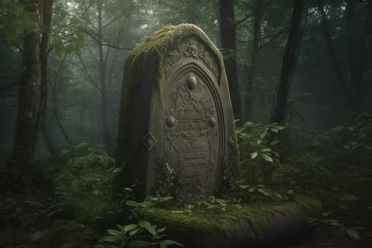 Gravestone forest victorian. Memory stone. Generate Ai