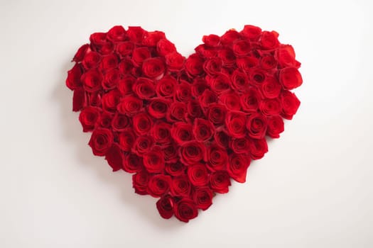 Heart with red roses flowers. Romance gift. Generate Ai