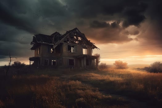 Dramatic old house destroyed. Storm insurance. Generate Ai