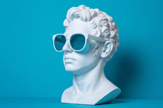 Plaster head with sunglasses. Creative stone. Generate Ai