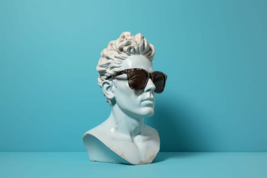 Plaster head with black sunglasses. People marble. Generate Ai