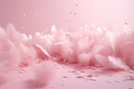 Small fluffy pink feathers. Pillow beauty. Generate Ai