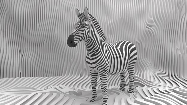 A zebra standing in a white and black 3d image