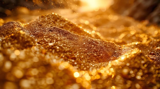 A close up of a pile of gold glitter on the ground