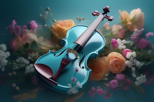 Violin surrounded floral style. Art instrument. Generate Ai