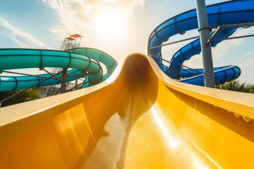 Water park slides. Summer vacation. Generate Ai