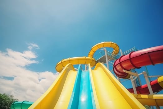 Water park slides holiday. Fun recreation. Generate Ai
