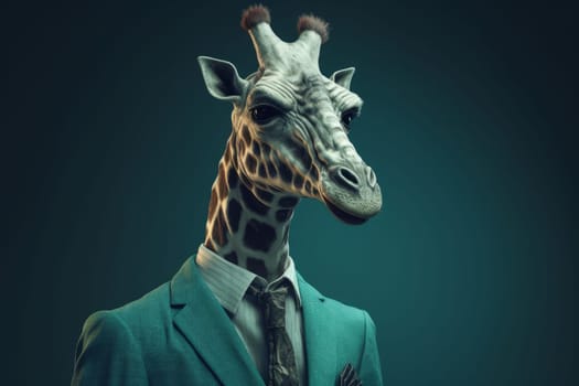 Business suit giraffe head. Success face. Generate Ai