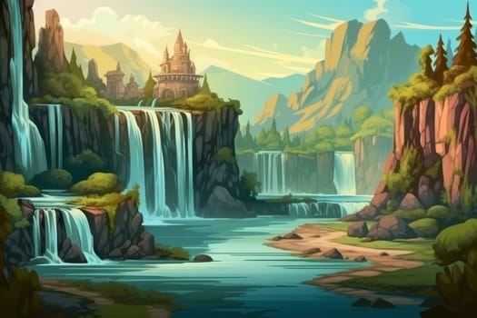 Beautiful fantasy river. Magic nature. Generate Ai