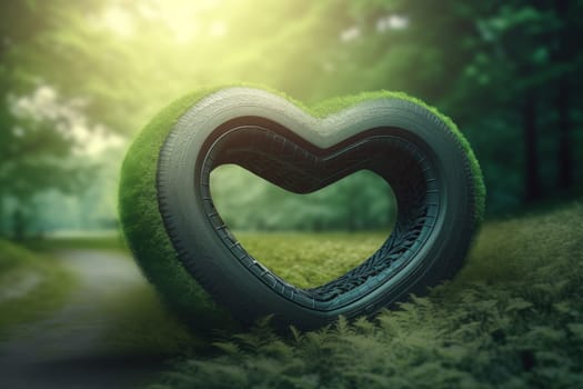 Car tire heart shape nature. Card wheel. Generate Ai