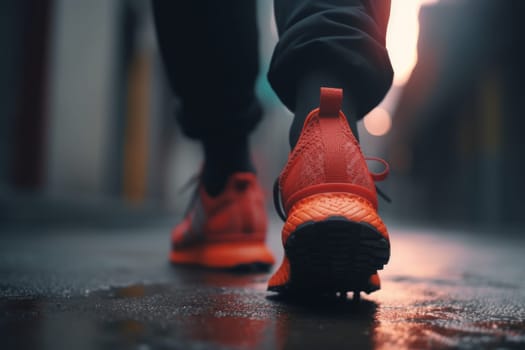 Cinematic running shoes. Run feet exercise. Generate Ai