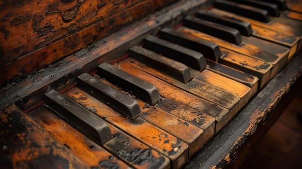 A close up of a piano with some rust on it