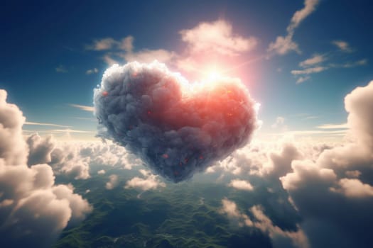 Cloud heart shaped in sunny light. Blue weather. Generate Ai