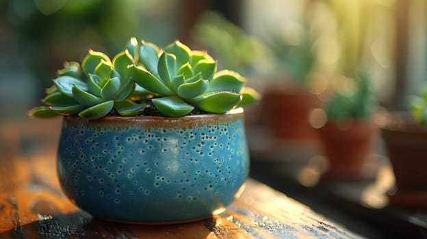 A close up of a small pot with some plants in it