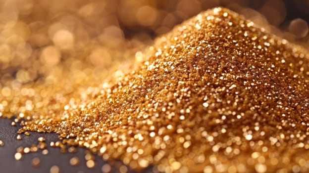 A pile of gold glitter on a black surface