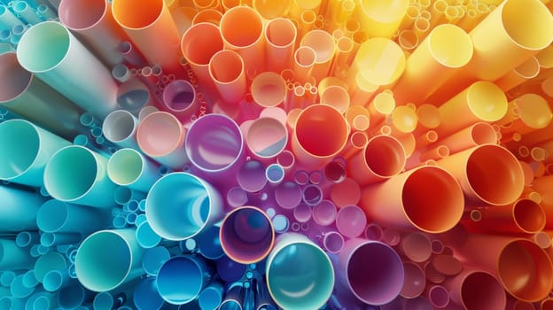 A colorful tubes of different colors are arranged in a circle