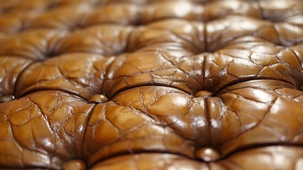 A close up of a brown leather couch with many small holes