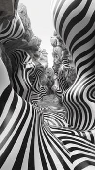 A black and white photo of a large zigzag pattern