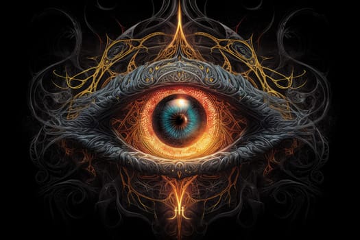 Eye of sauron lord in fire. Art rings light. Generate Ai