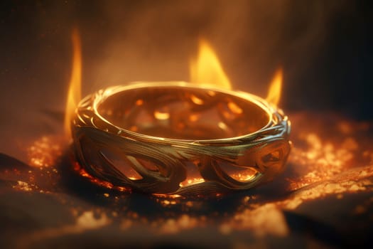 Fire gold ring. Hot red circus. Generate Ai